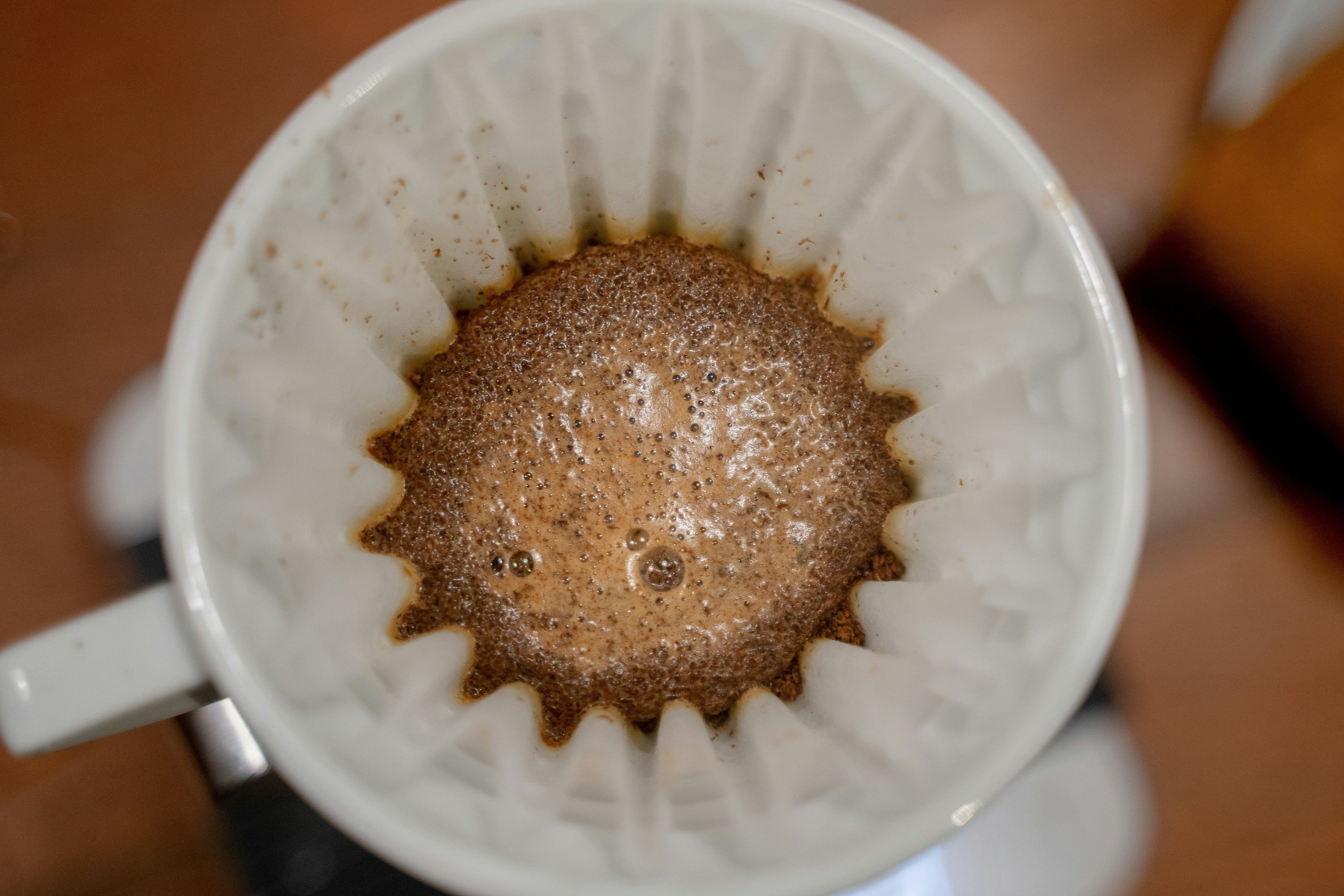 pour over coffee showing bloom