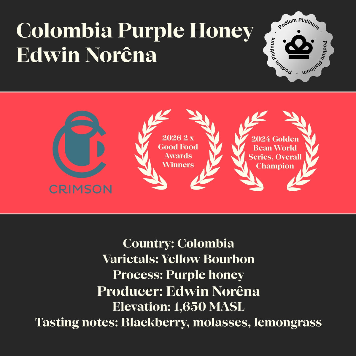 September 2026: Podium Platinum. Crimson Coffee