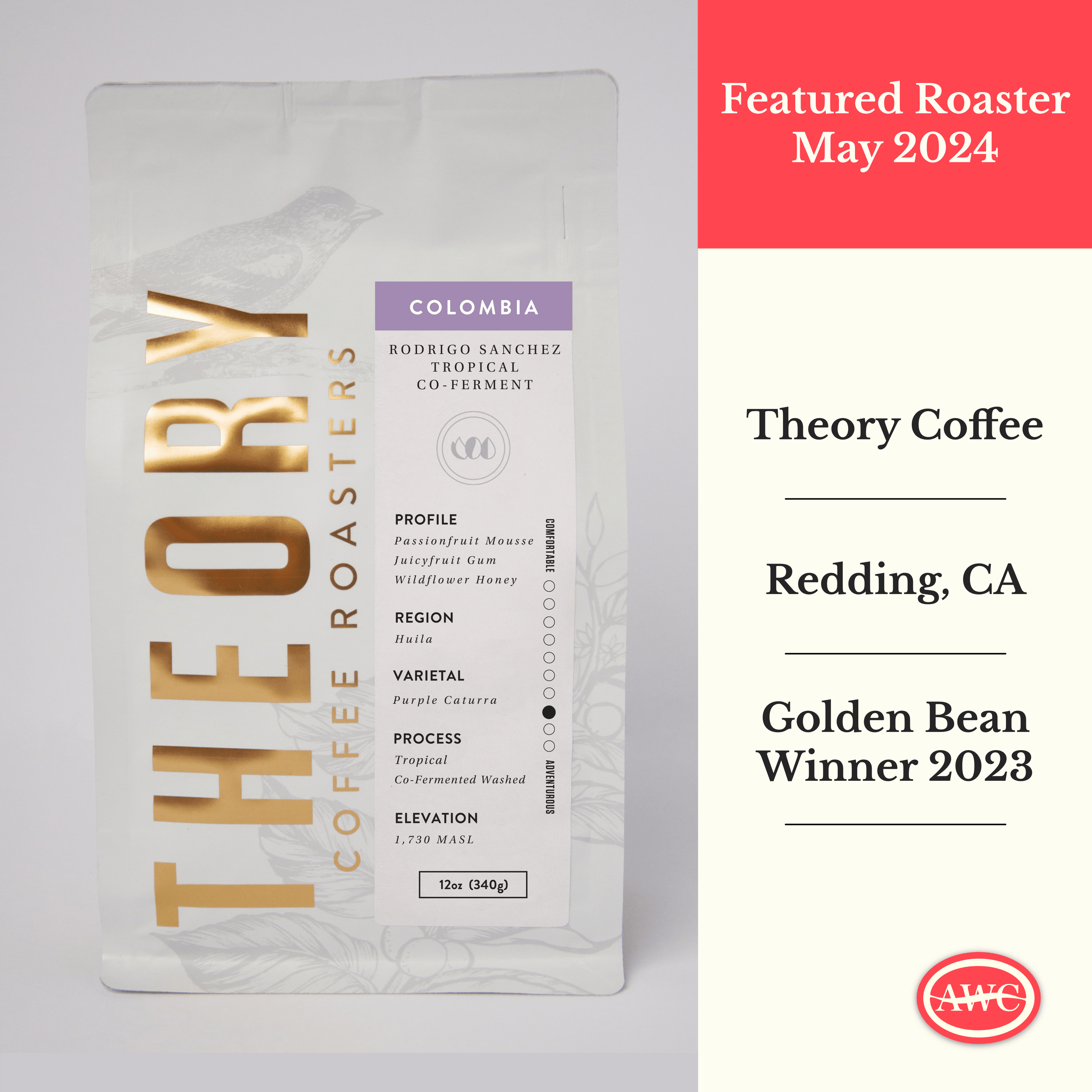 May 2024: Theory Coffee Roasters. Golden Bean Winner 2023.