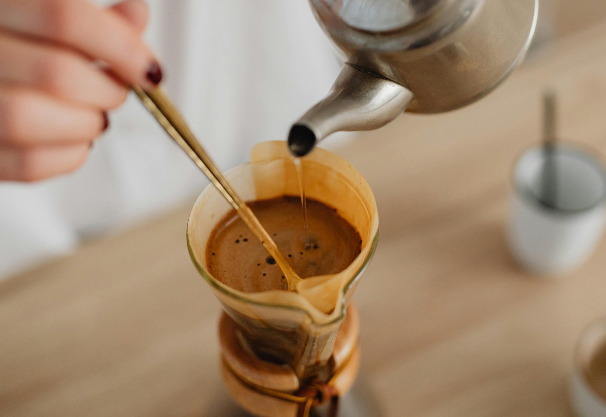 pour over coffee being made while being stirred
