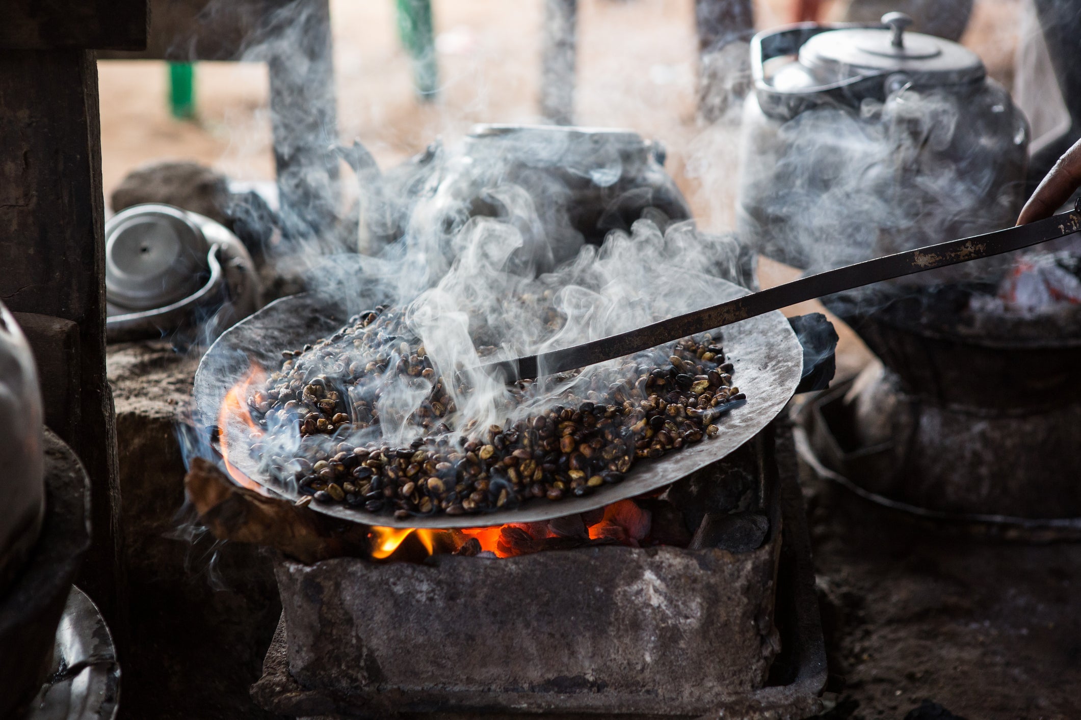 Coffee being roasted traditionally in Ethiopia
