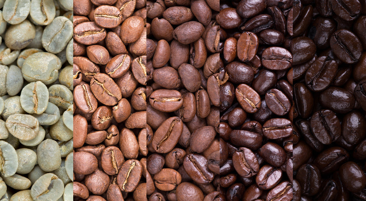 coffee beans at various stages of roasting