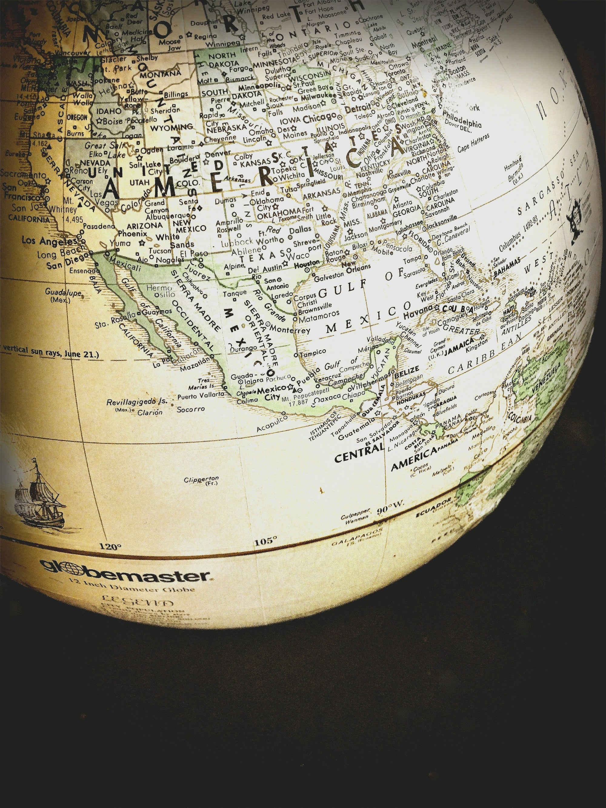 Globe focused on north and central america
