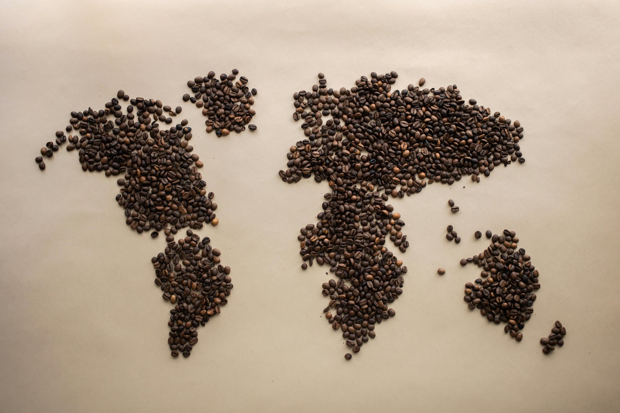map of the world displayed using coffee beans