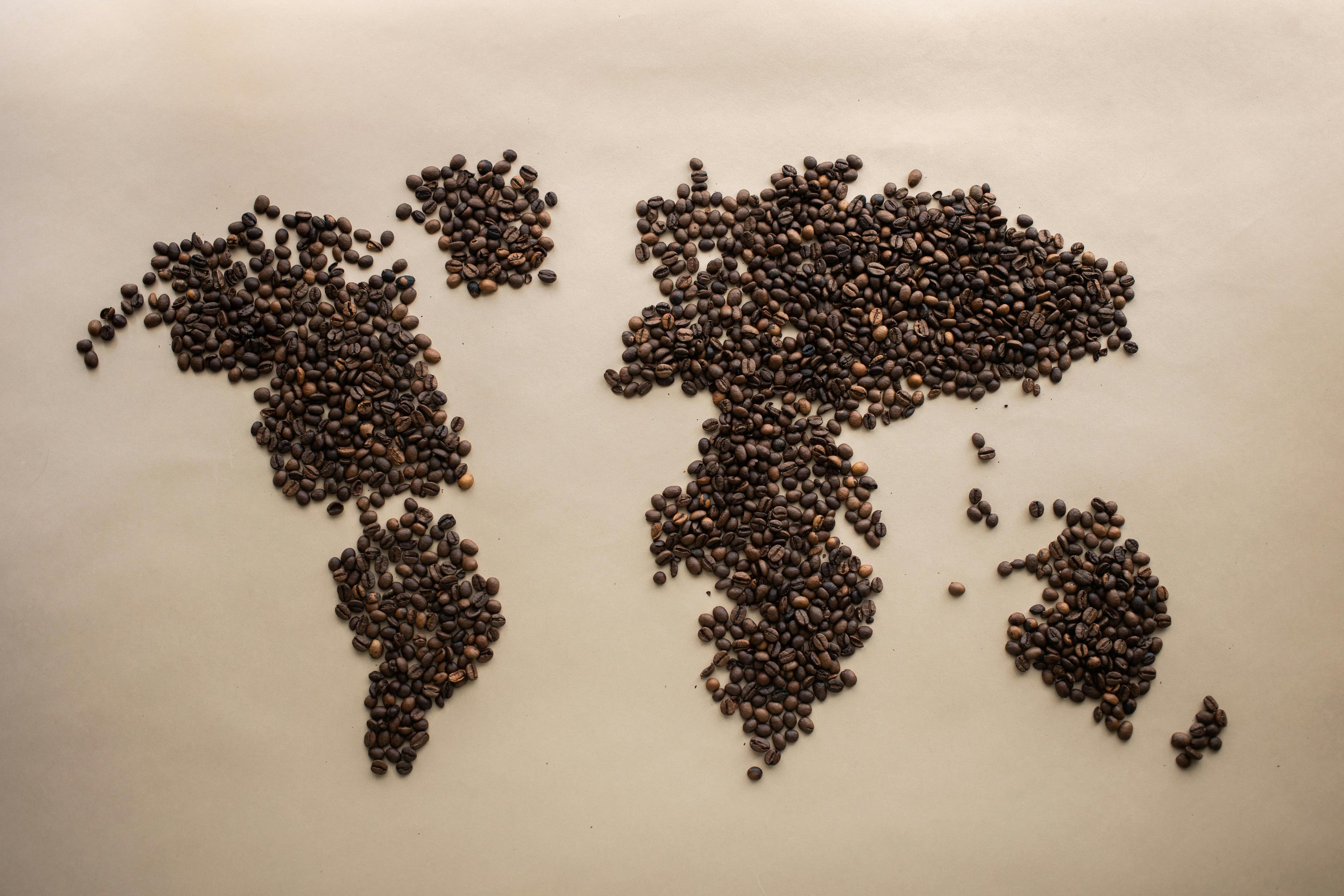 map of the world displayed using coffee beans