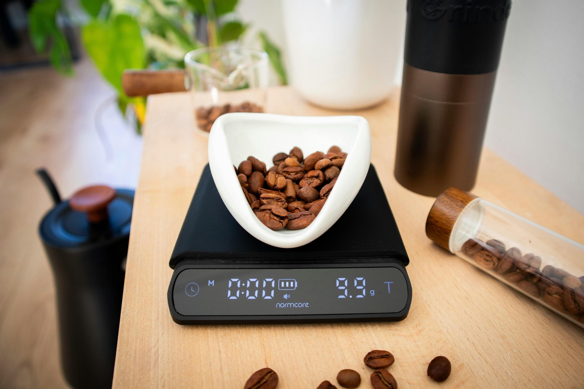 digital coffee scale on countertop