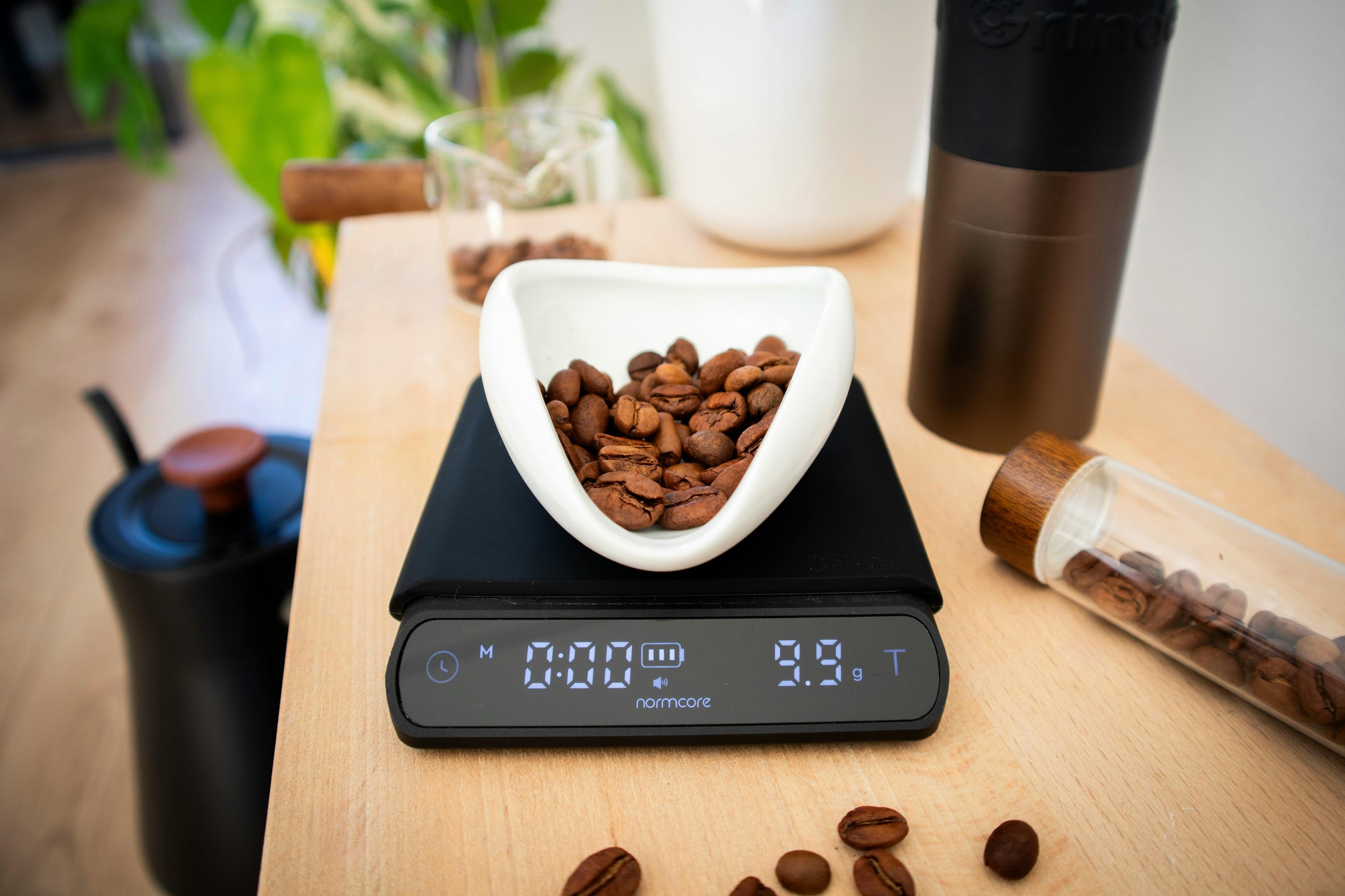 digital coffee scale on countertop